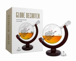 Whiskey Decanter Set World Etched Globe Decanter