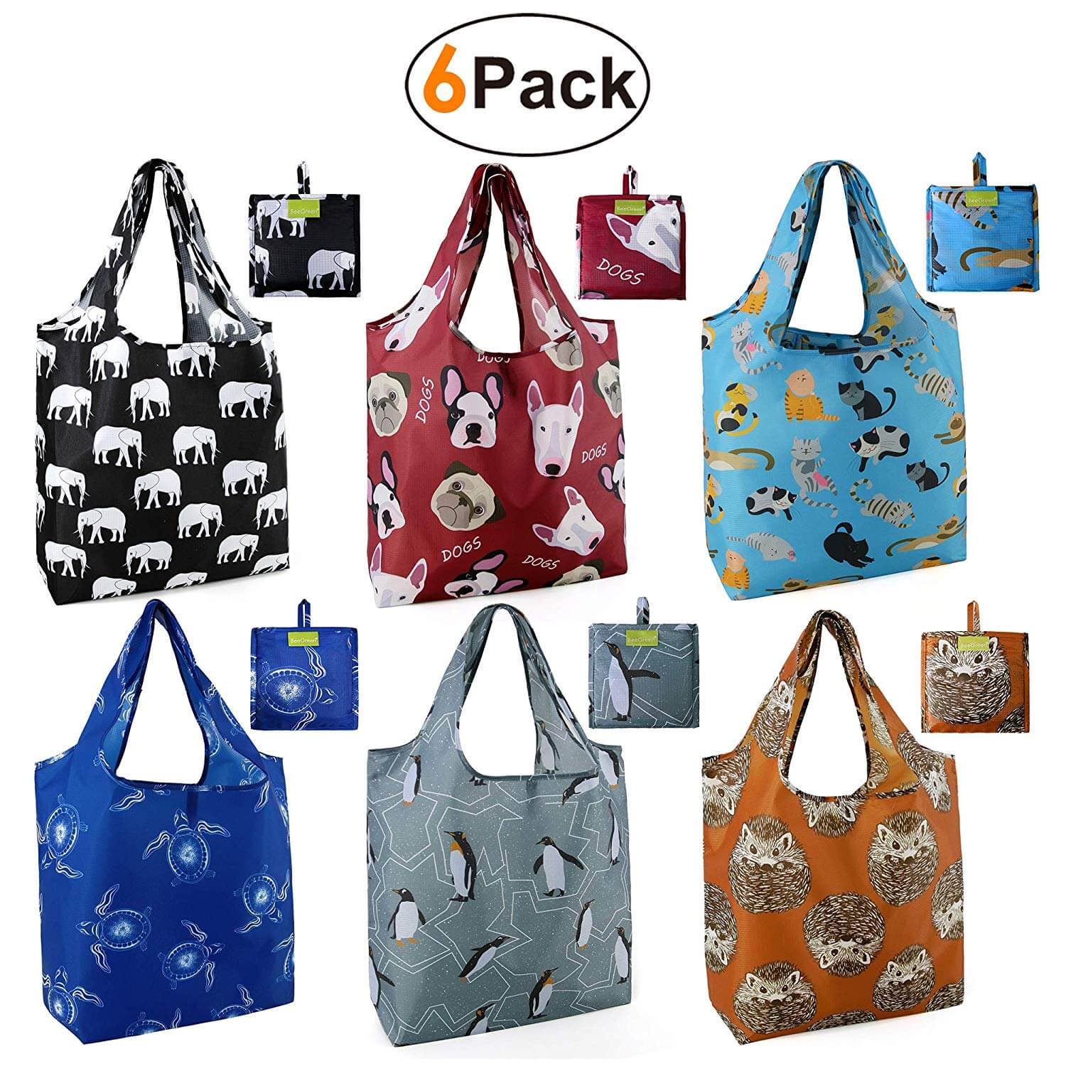 BeeGreen Reusable Grocery Bag Set - Animal Designs